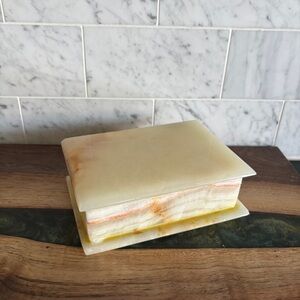 Vintage Onyx Marble Stone Jewelry / Trinket Box